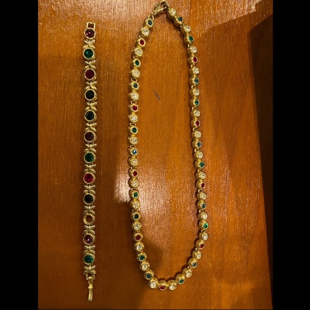 Gorgeous Gold Costume Jewelry gem set 2 PCs! Necklace matching bracelet EUC